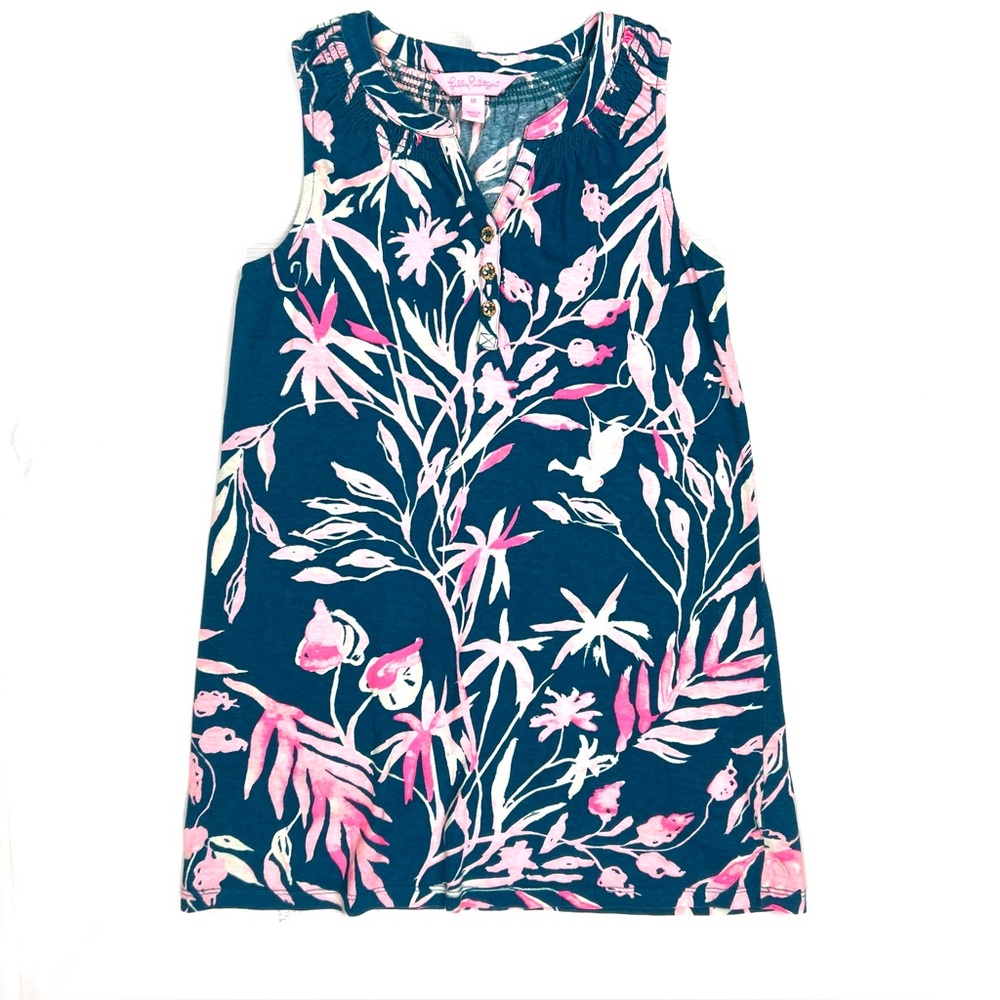 Lilly Pulitzer  Floral Pink Turquoise Beach Dress Cover Up  - Size M Medium